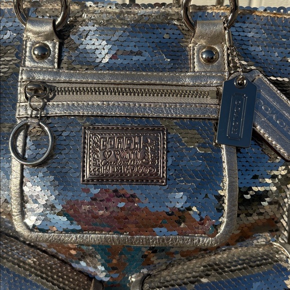 Coach Poppy silver Sequins Spotlight Handbag bag charm RARE Limited Edition Y2K - Picture 6 of 17